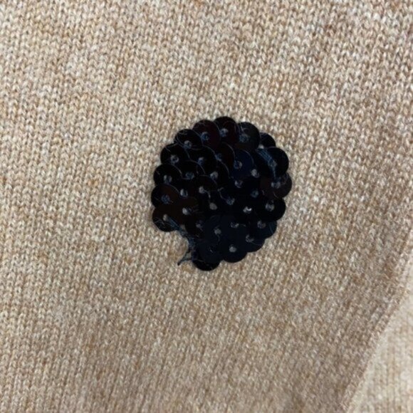 J.Crew L Cashmere Sweater Beige Black Sequins Polka Dots - Picture 11 of 15